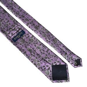 Zarlini Como 100% Silk Pointed Tie Men's Purple Floral Luxury Necktie Classic